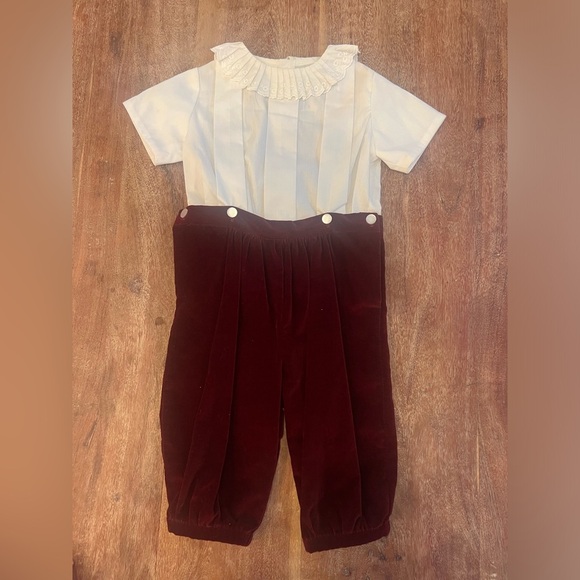Vintage Sir Alec Dallas maroon‎ / white velvet pants set size 3T - Picture 1 of 10